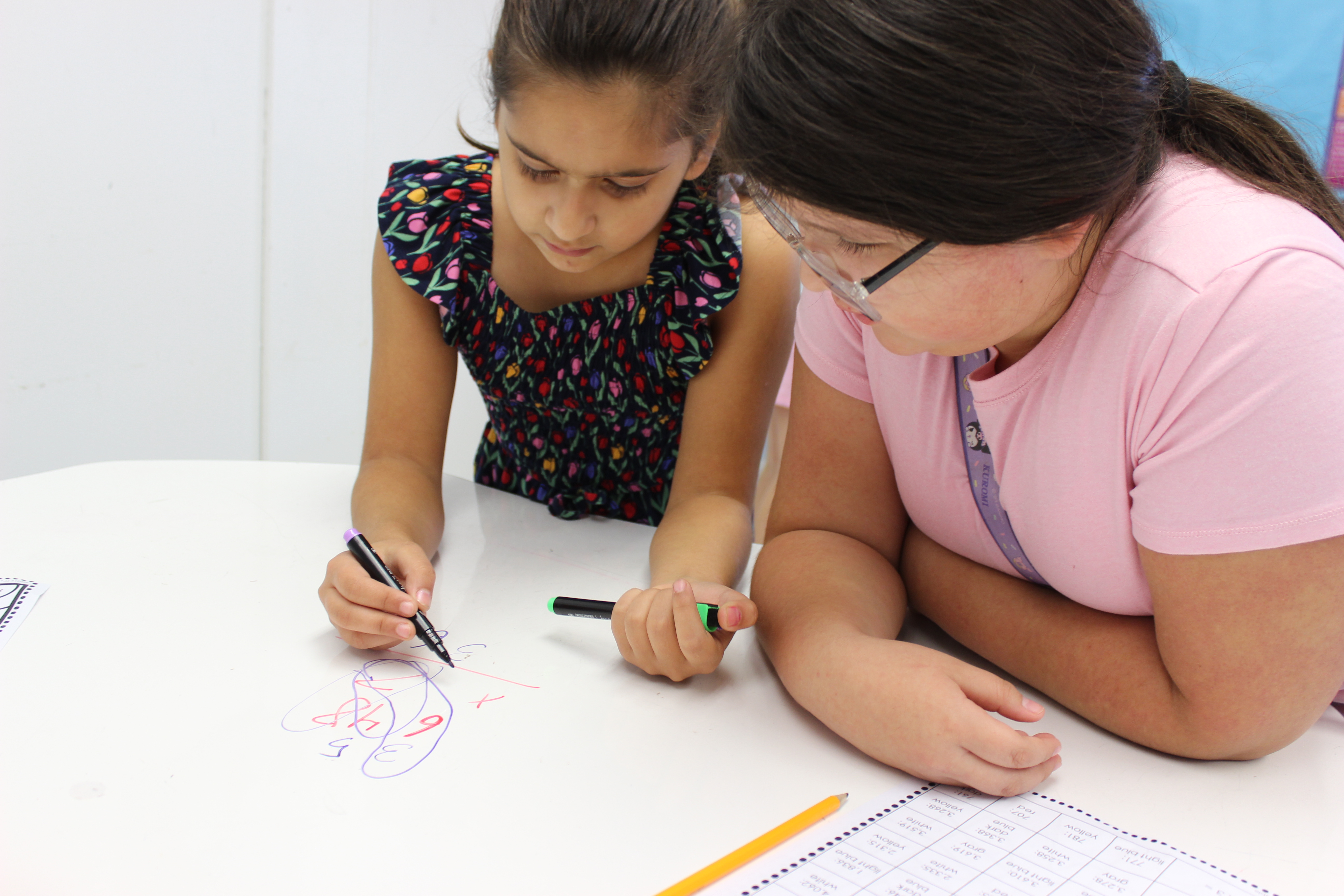 two students solving a problem on a table